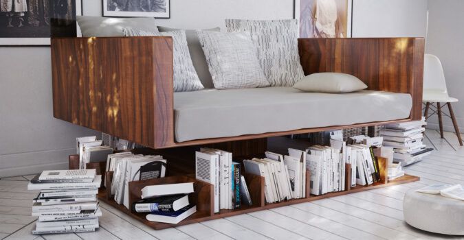 Younes Duret Floating Sofa Ransa with built-in bookcase