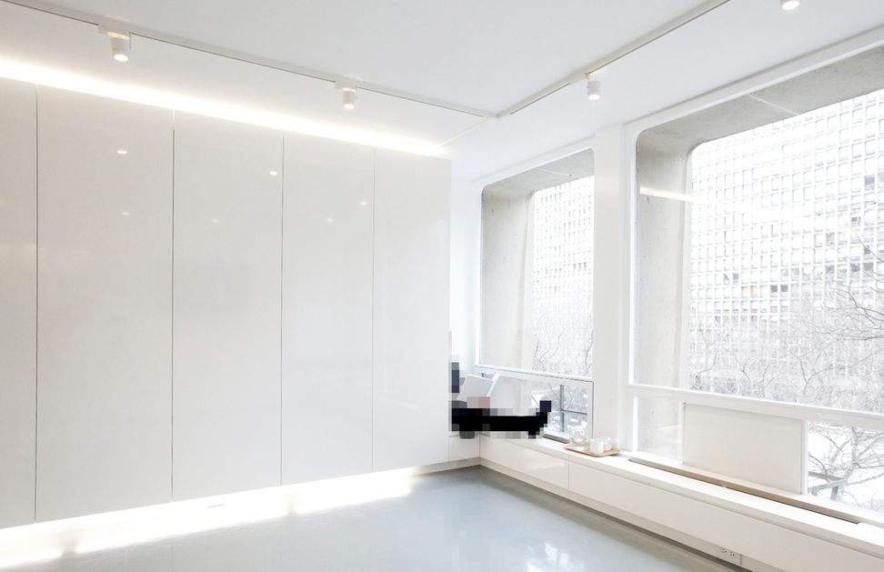 futuristic white apartment reading nook