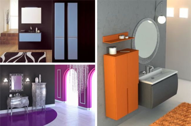 orange and purple bathrooms