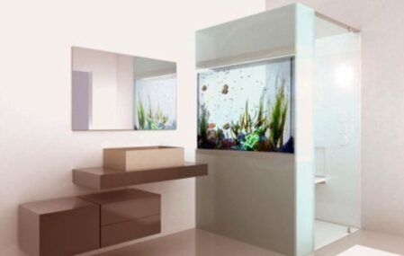 Bathroom with built-in aquarium