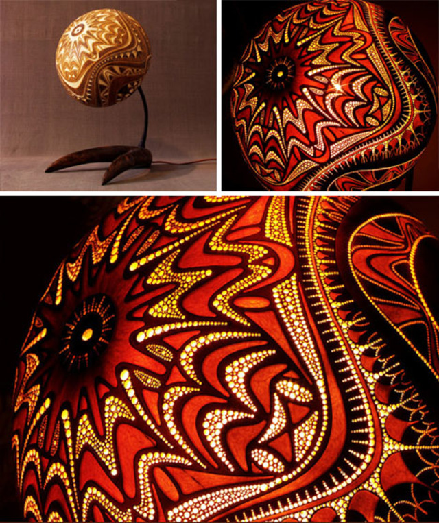 Gourds carved into lamps