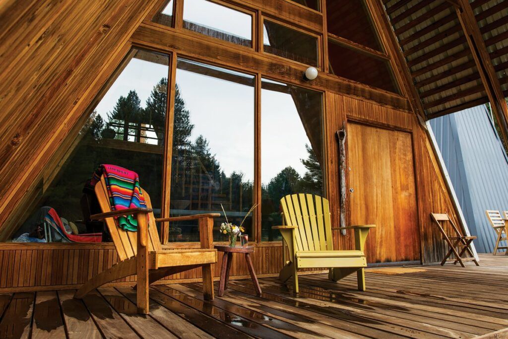 A-frame cabin porch