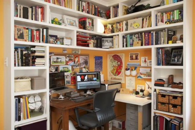 shelves above corner desk