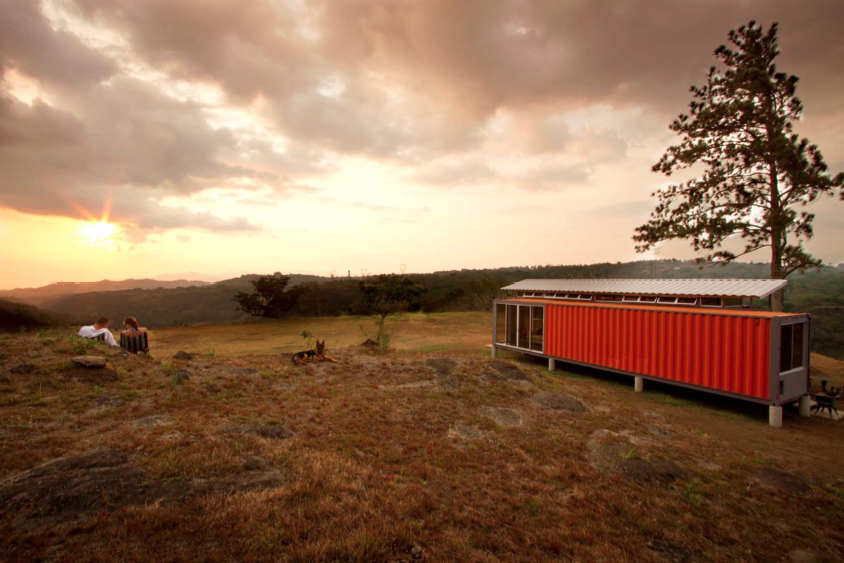 Shipping container house in landscape