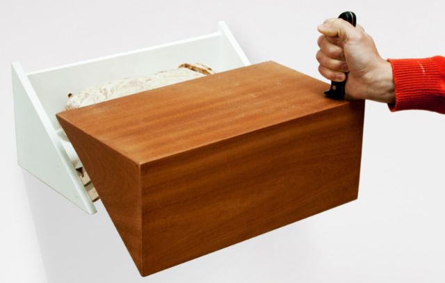 Secret bread box with knife handle pulling