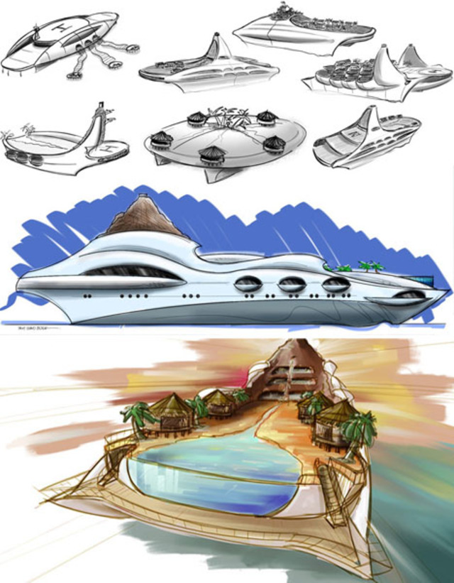 Floating yacht concept sketches
