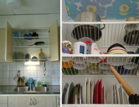 Dish rack suspended over sink