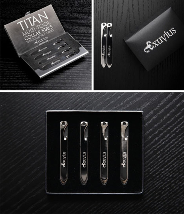 Exuvius TITAN Multi-tool Titanium Silver Shirt Collar Stays x4 