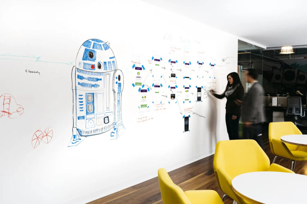 IdeaPaint dry-erase walls in the boardroom
