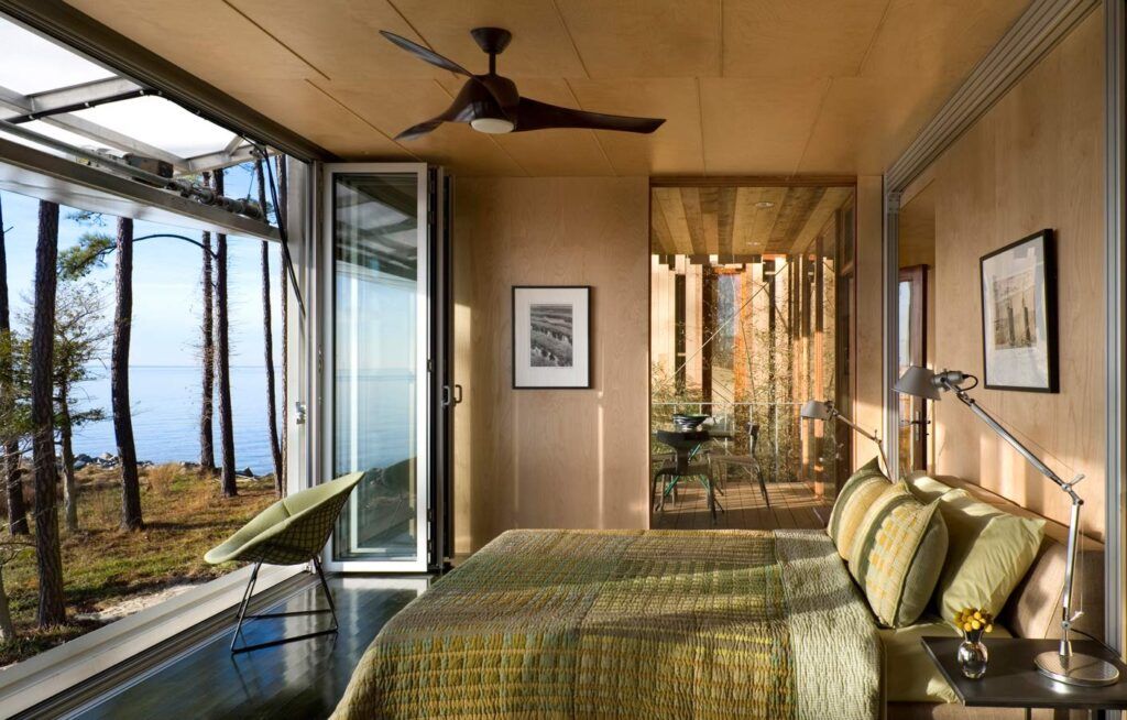 Prefab beach house on stilts bedroom