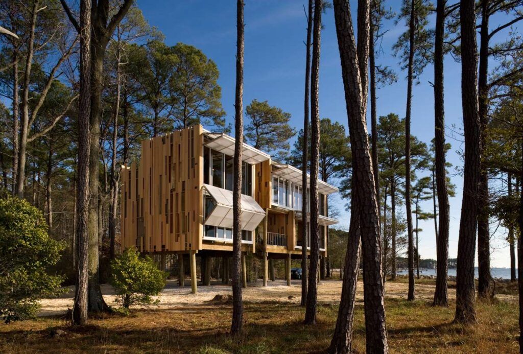 Prefab beach house on stilts flood resistant