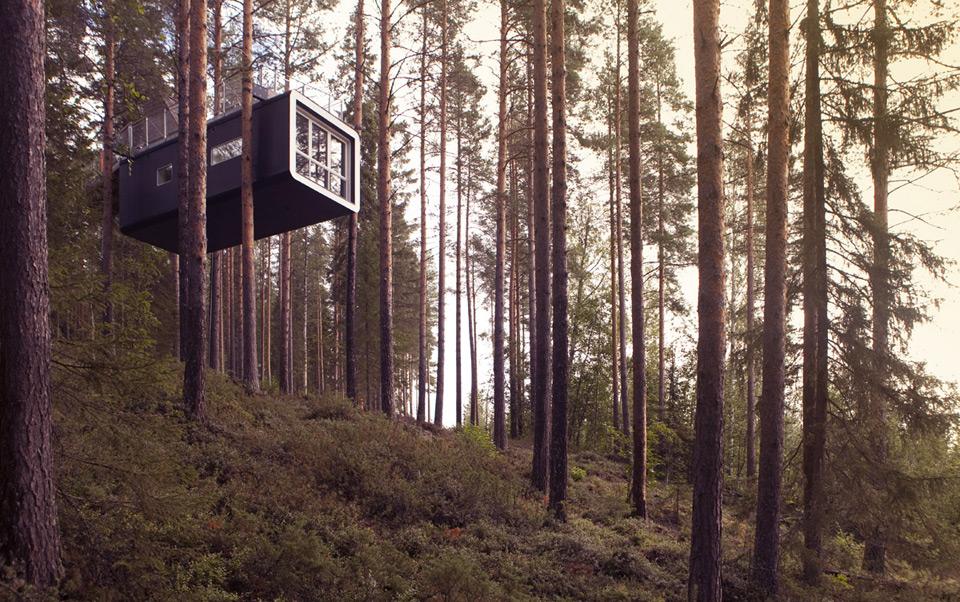 The Cabin Treehotel Sweden hanging guest room