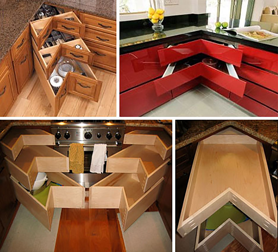 Angled drawers for corners