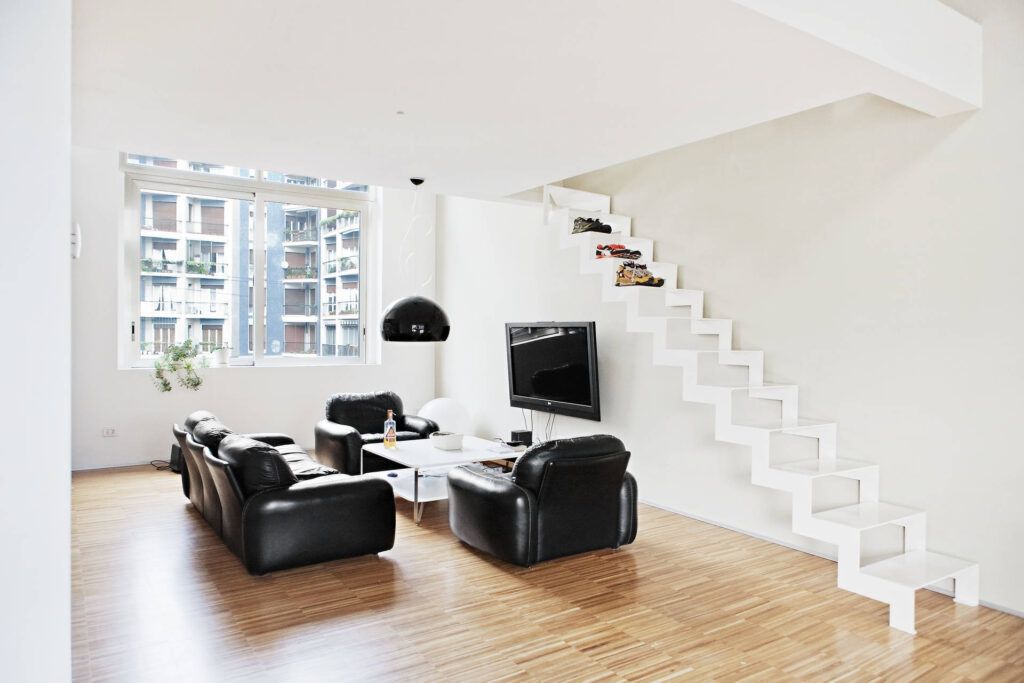 Roberto Muglia 4 Lofts interior design floating white stairs