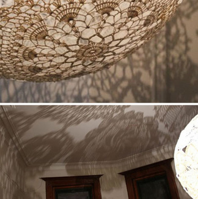 Shadows from a DIY doily lamp