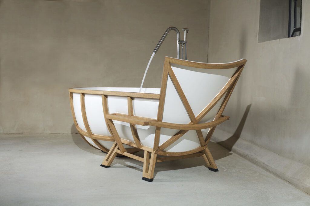wooden frame tub from back
