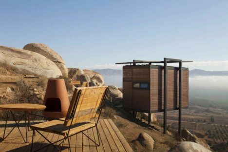 Tiny cabins in the landscape