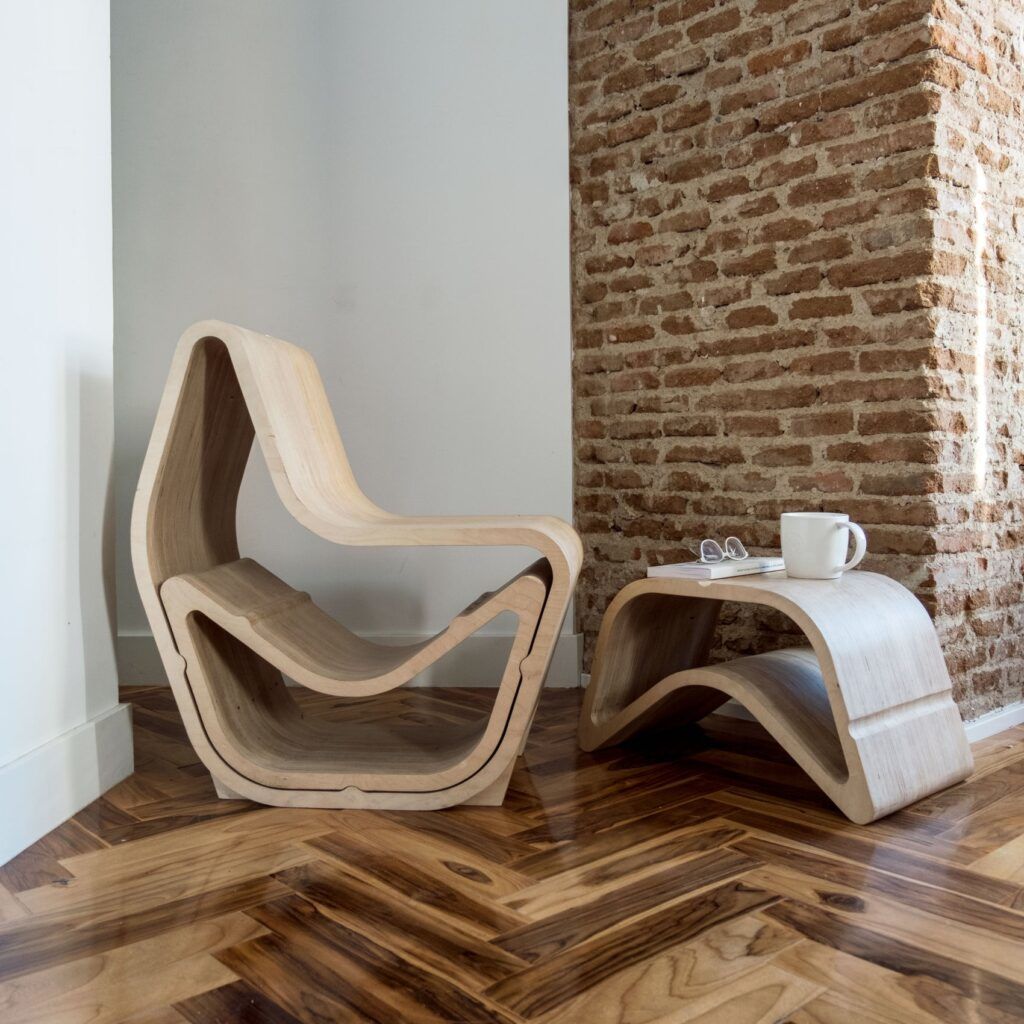 Balanced Plywood Chair with ottoman