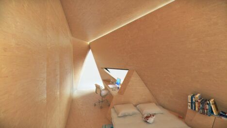 Tetra Shed home office plywood walls