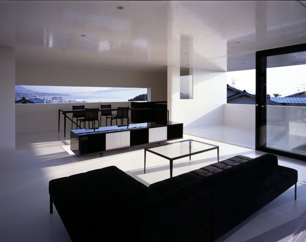 House in Otake Passive Solar minimalist living room