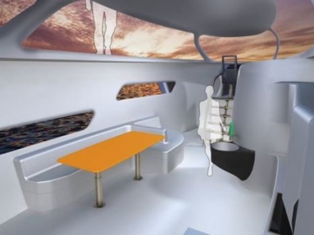 Futuristic houseboat interior