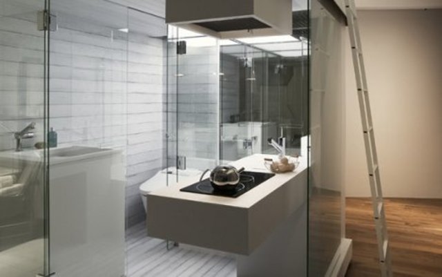 stylish compact apartment bathroom
