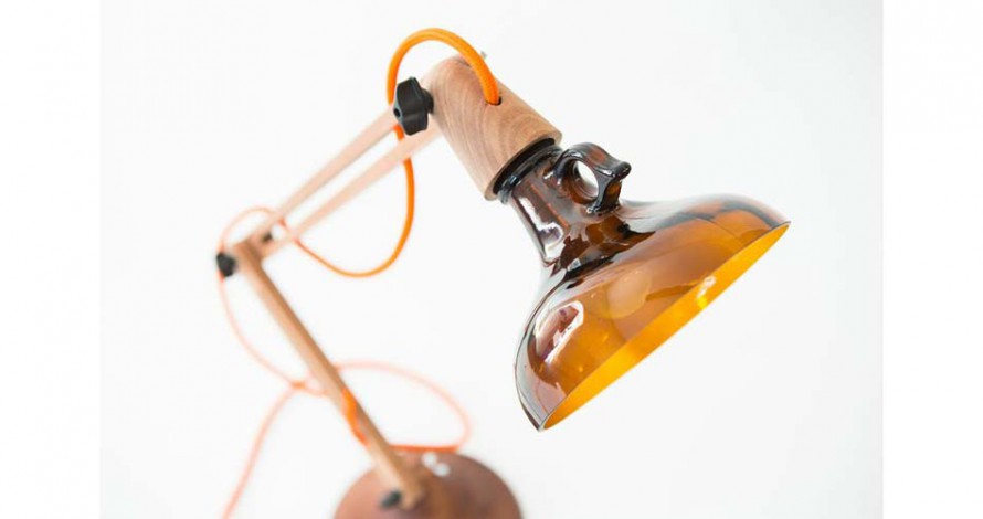 Handmade lamps and vases made of glass bottles desk