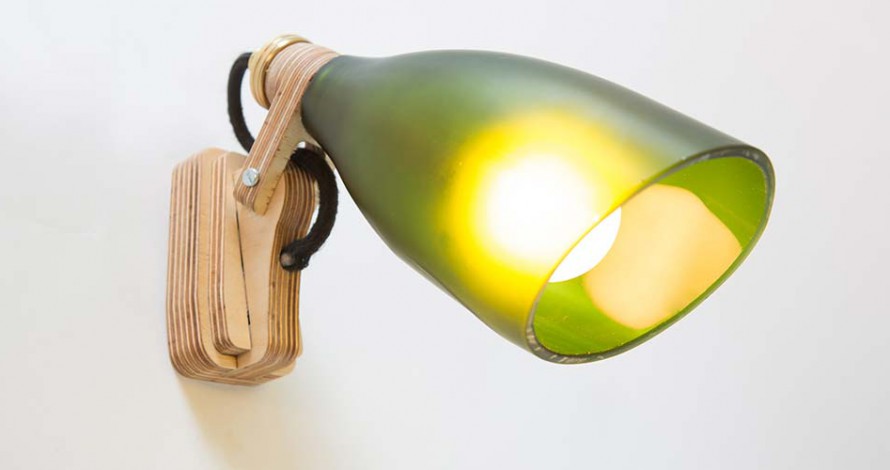 Handmade lamps and vases made of glass bottles wine