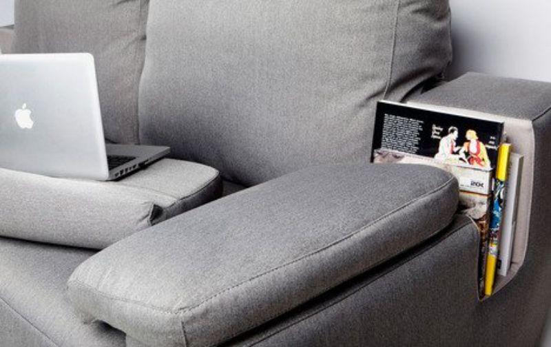 Sofa with special pockets for books