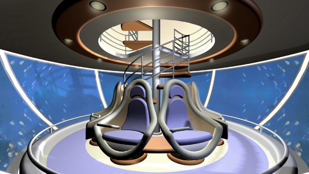 Futuristic floating home Trilobis seats