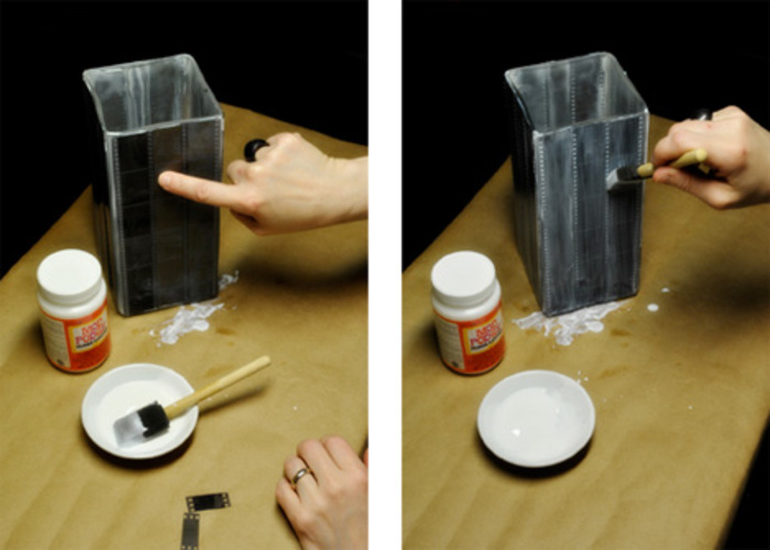 Apply negatives to Ikea lamp with glue