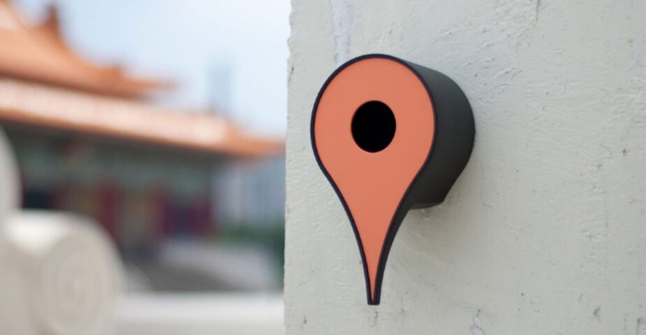 Google Map Pins bird houses on wall