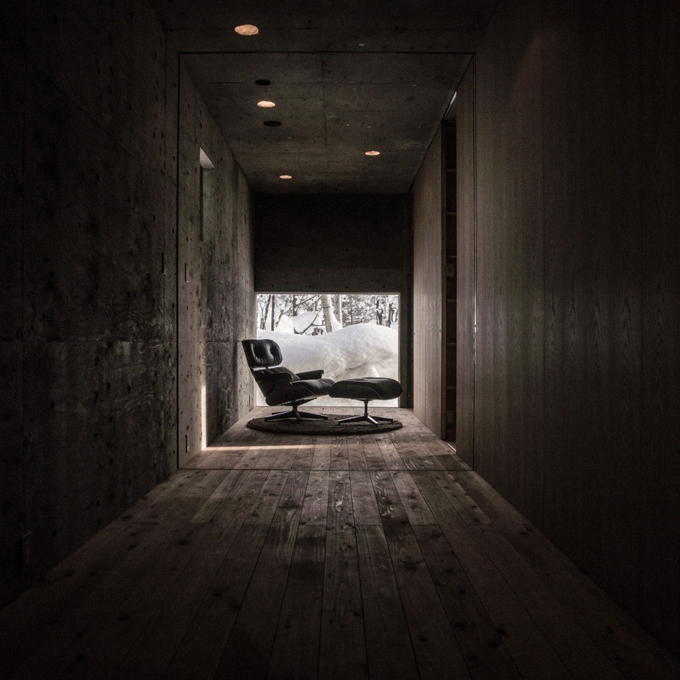 L House Hokkaido inside dark wood walls