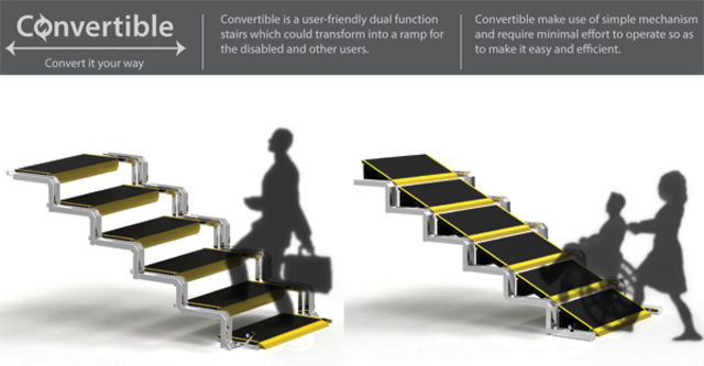 Convertible stairs make use of a simple mechanism