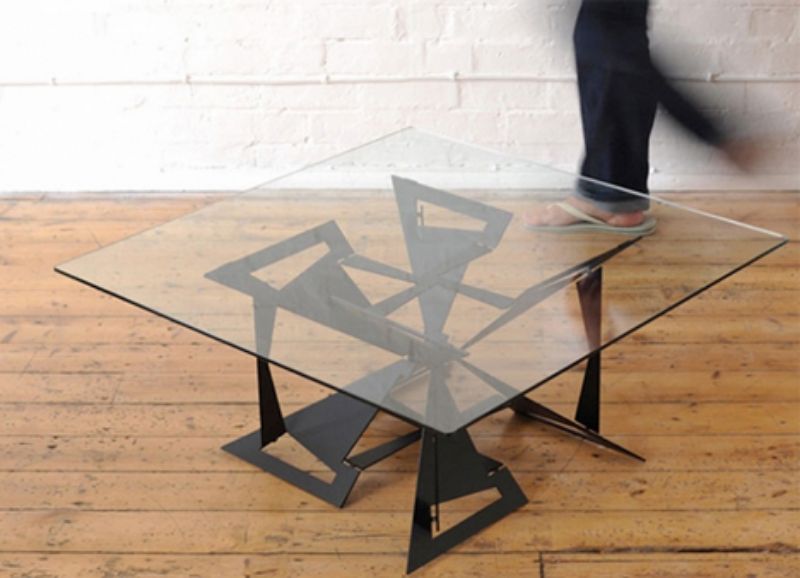 origami furniture steel table glass top