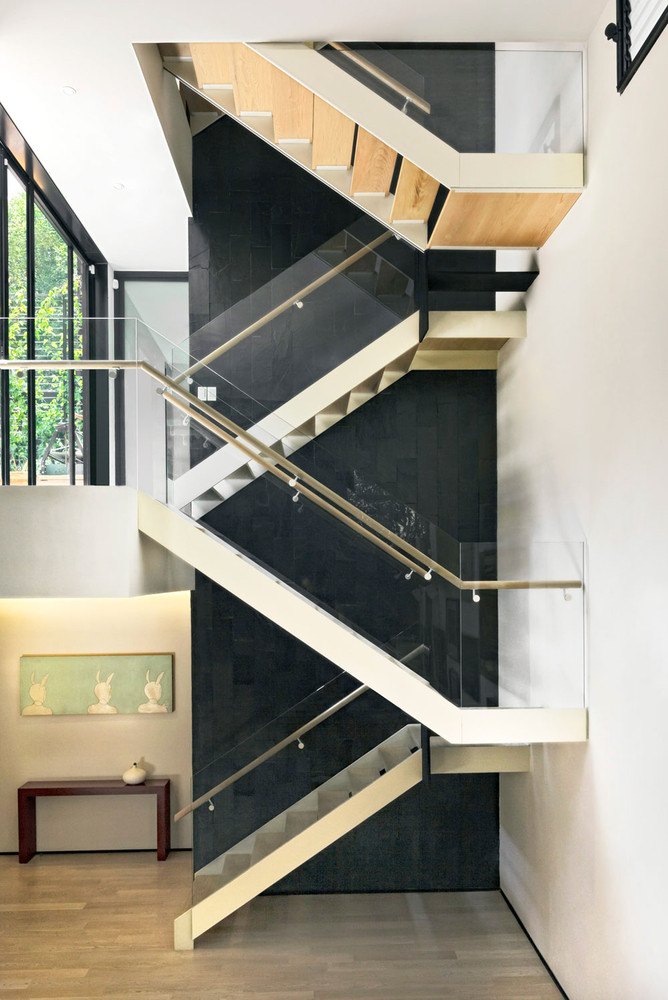 three-story green wall stairs