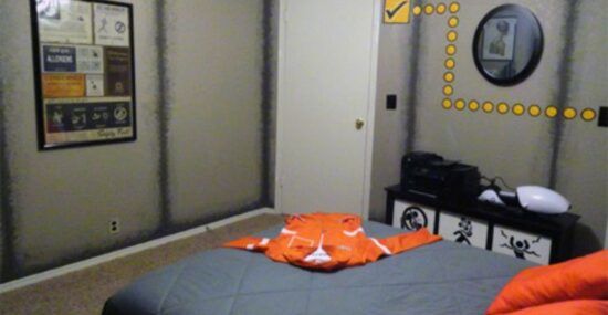 Portal bedroom game themed painted walls