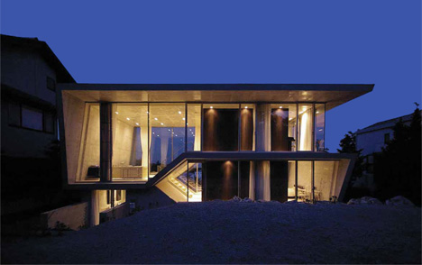edge house exterior at night