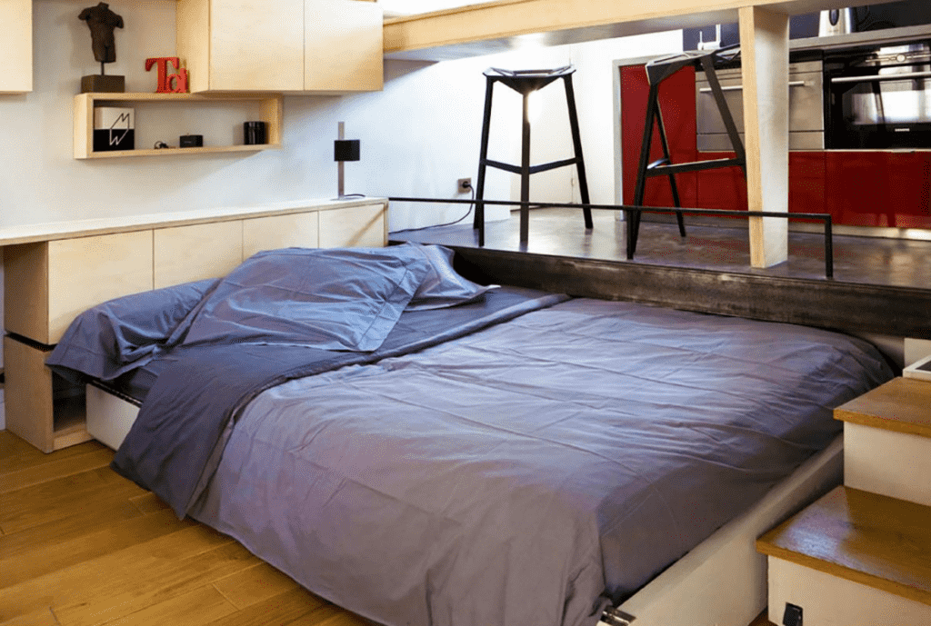 Tiny apartment hidden bed