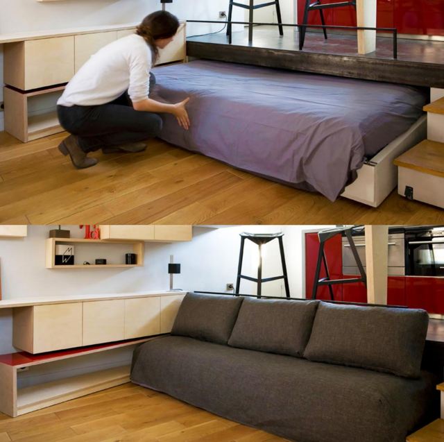 tiny apartment slide out bed