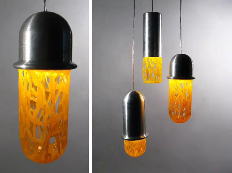 Recycled plastic bags turned into lamps