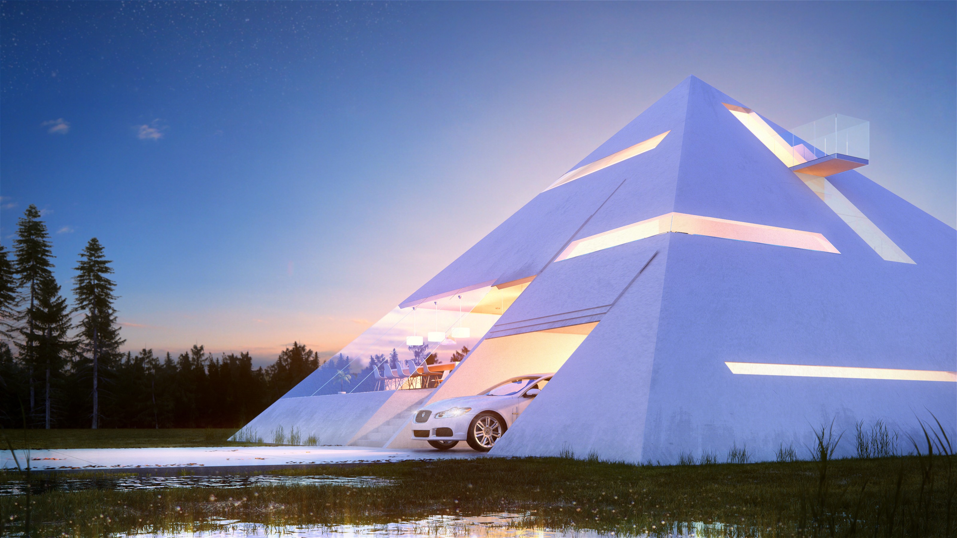 Futuristic pyramid house