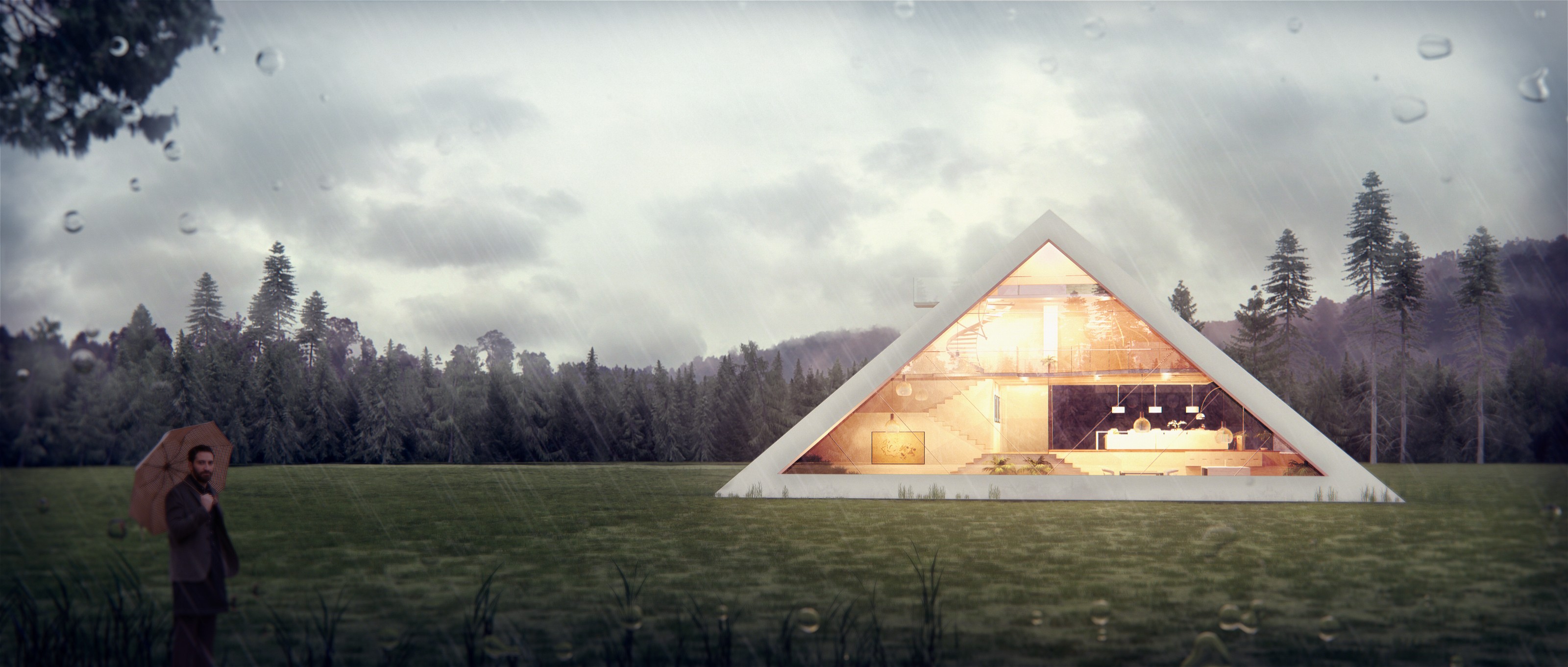 Futuristic pyramid house facade