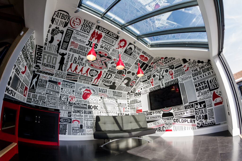 Typographic mural Olly Murs modern interior