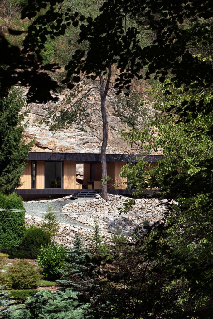 Modern cabin in a quarry black facade