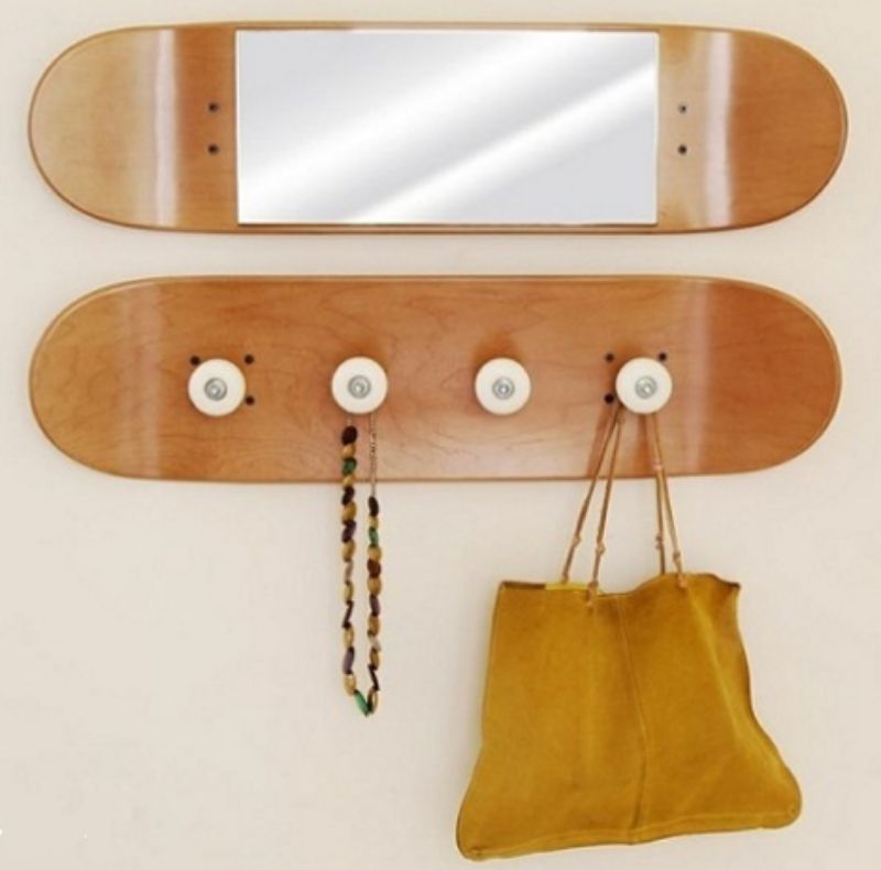 skateboard mirror and coat rack