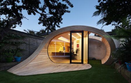 Shoffice shell shaped backyard office