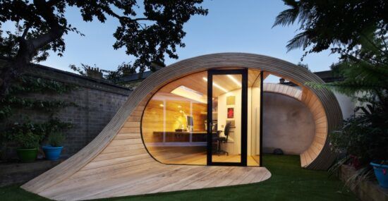 Shoffice shell shaped backyard office
