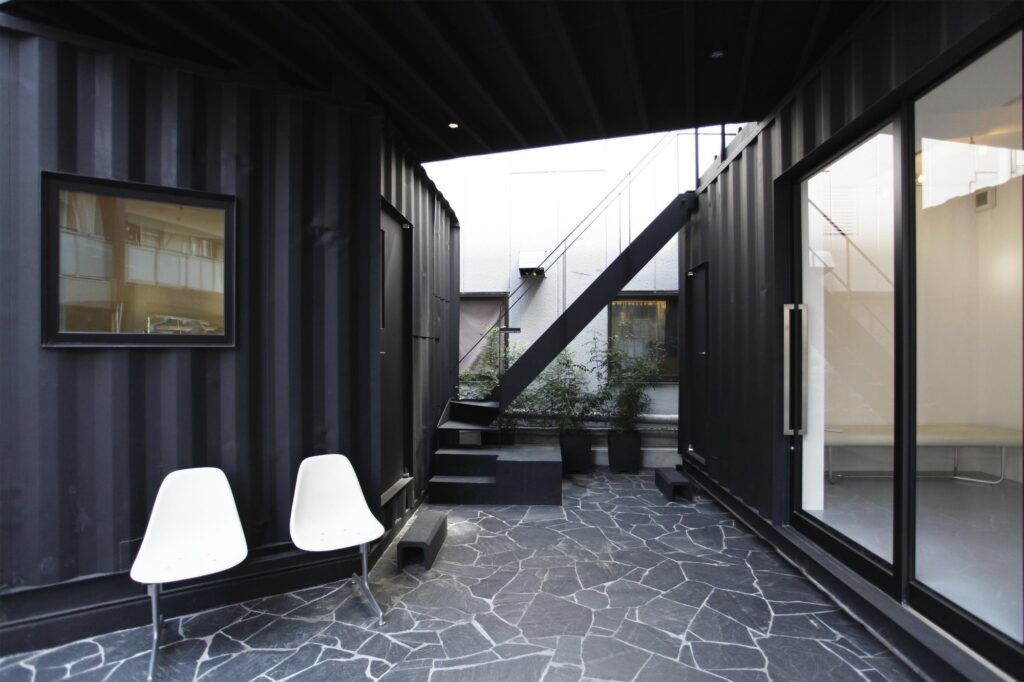 stacked offset container house breezeway