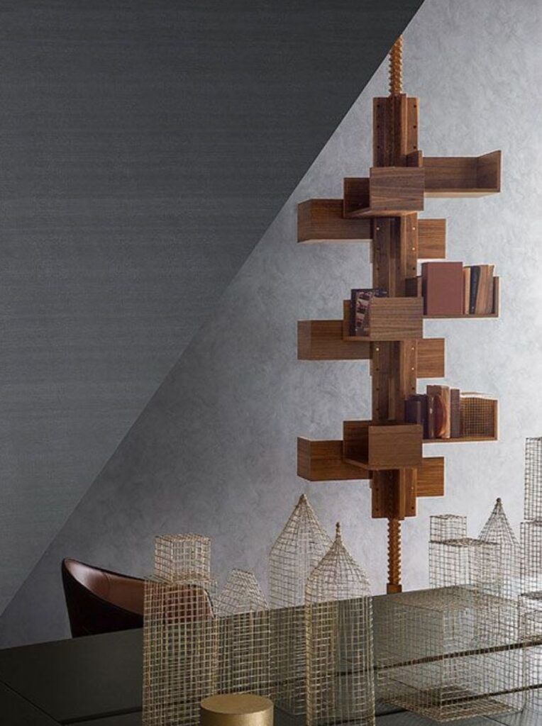 Retro rotating bookcase by Poltrona Frau wood